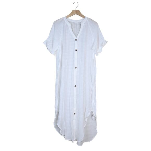 Cupshe Womens L White V-Neck & Curved Hem Button Up Cover-Up NEW - Picture 2 of 13